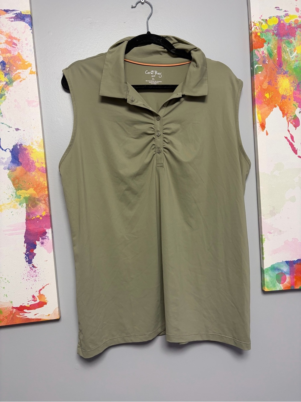 Coral Bay Green Ruched Polo Tank Top